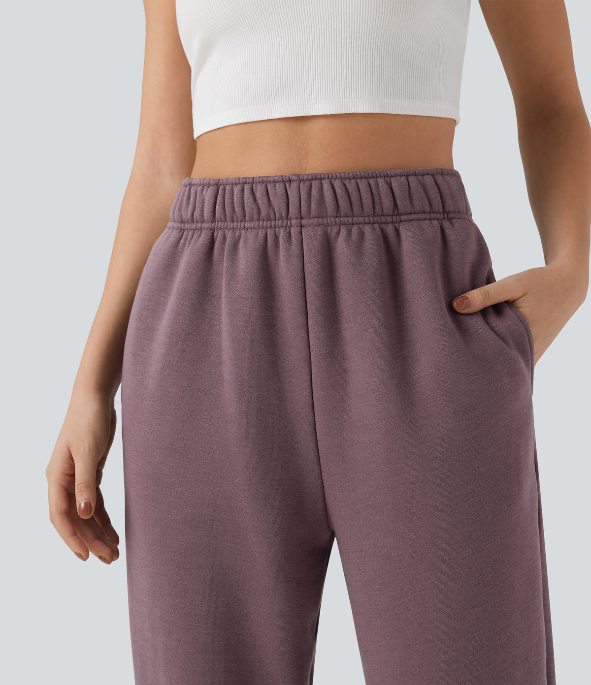 High Waisted Inside Drawstring Fleece Casual Joggers with Pockets — Flint — view 4
