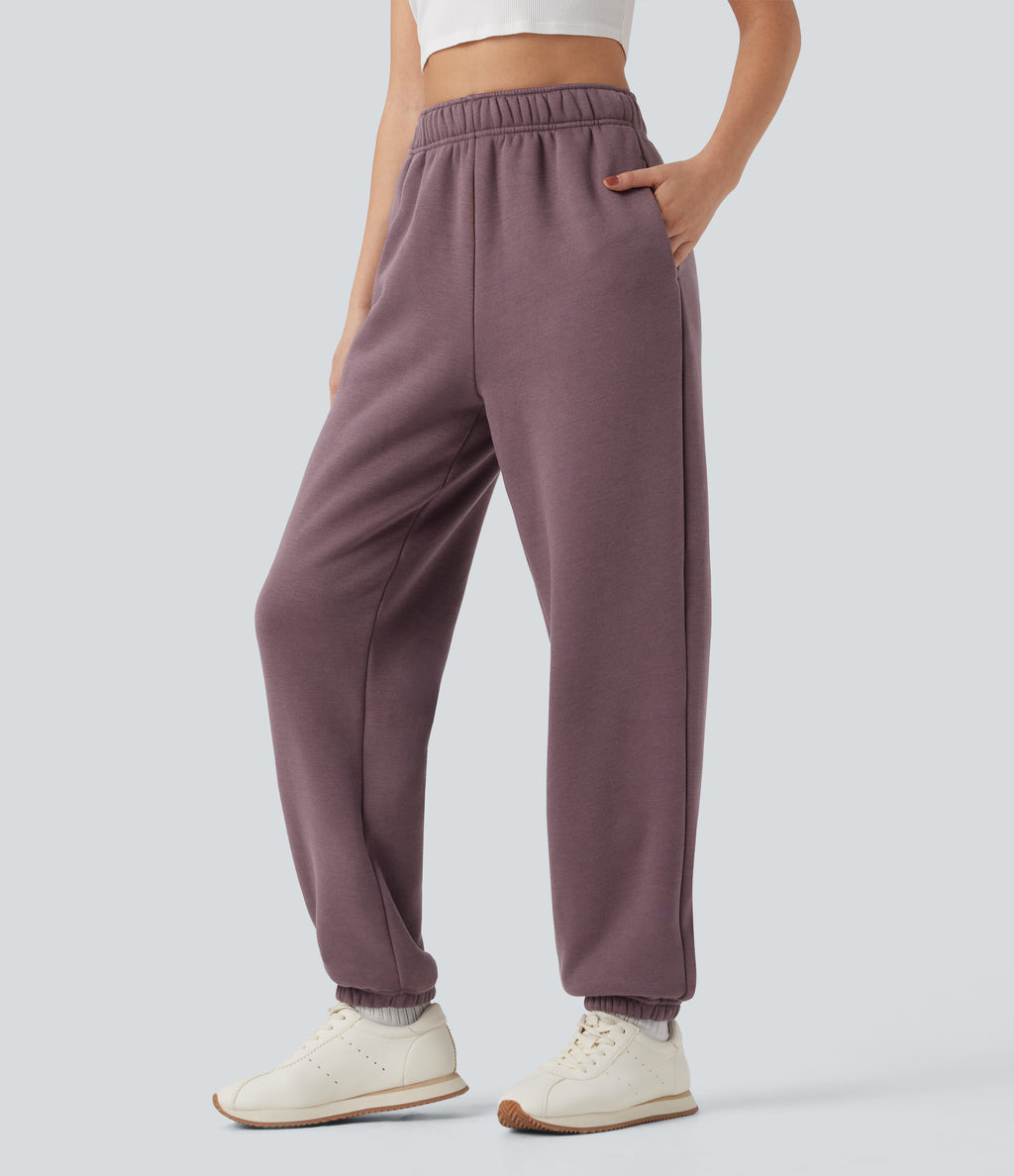 High Waisted Inside Drawstring Fleece Casual Joggers with Pockets — Flint — view 3