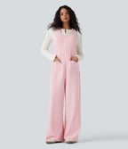U-Neck Sleeveless Stripe Waffle Casual Jumpsuit with Pockets — Pink Stripe — view 1