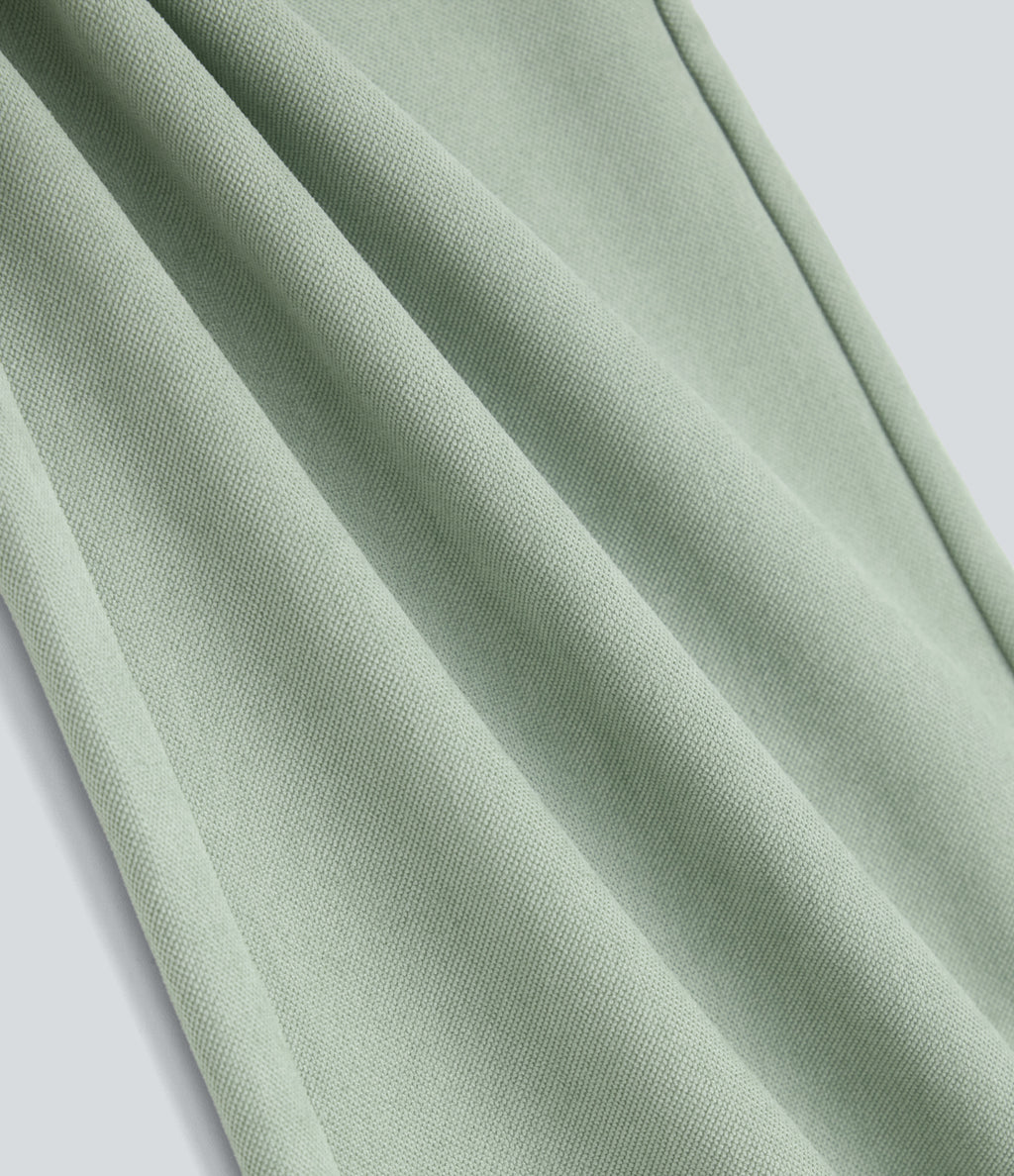 High Waisted Drawstring Wide Leg Casual Trousers with Pockets — Frosty Green — view 6