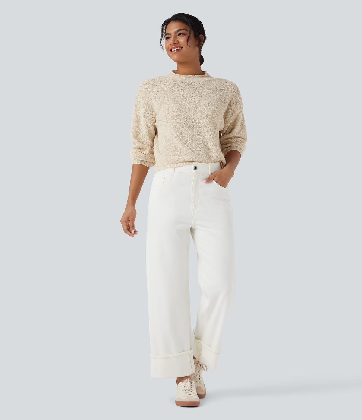 Mock-neck Long Sleeve Casual Jumper — Arctic Wolf — view 5