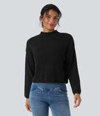 Mock-neck Long Sleeve Casual Jumper — Black — view 6