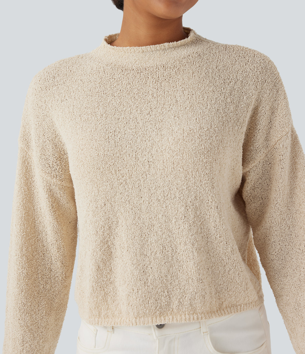 Mock-neck Long Sleeve Casual Jumper — Arctic Wolf — view 4