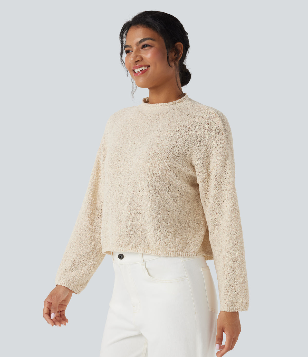 Mock-neck Long Sleeve Casual Jumper — Arctic Wolf — view 1