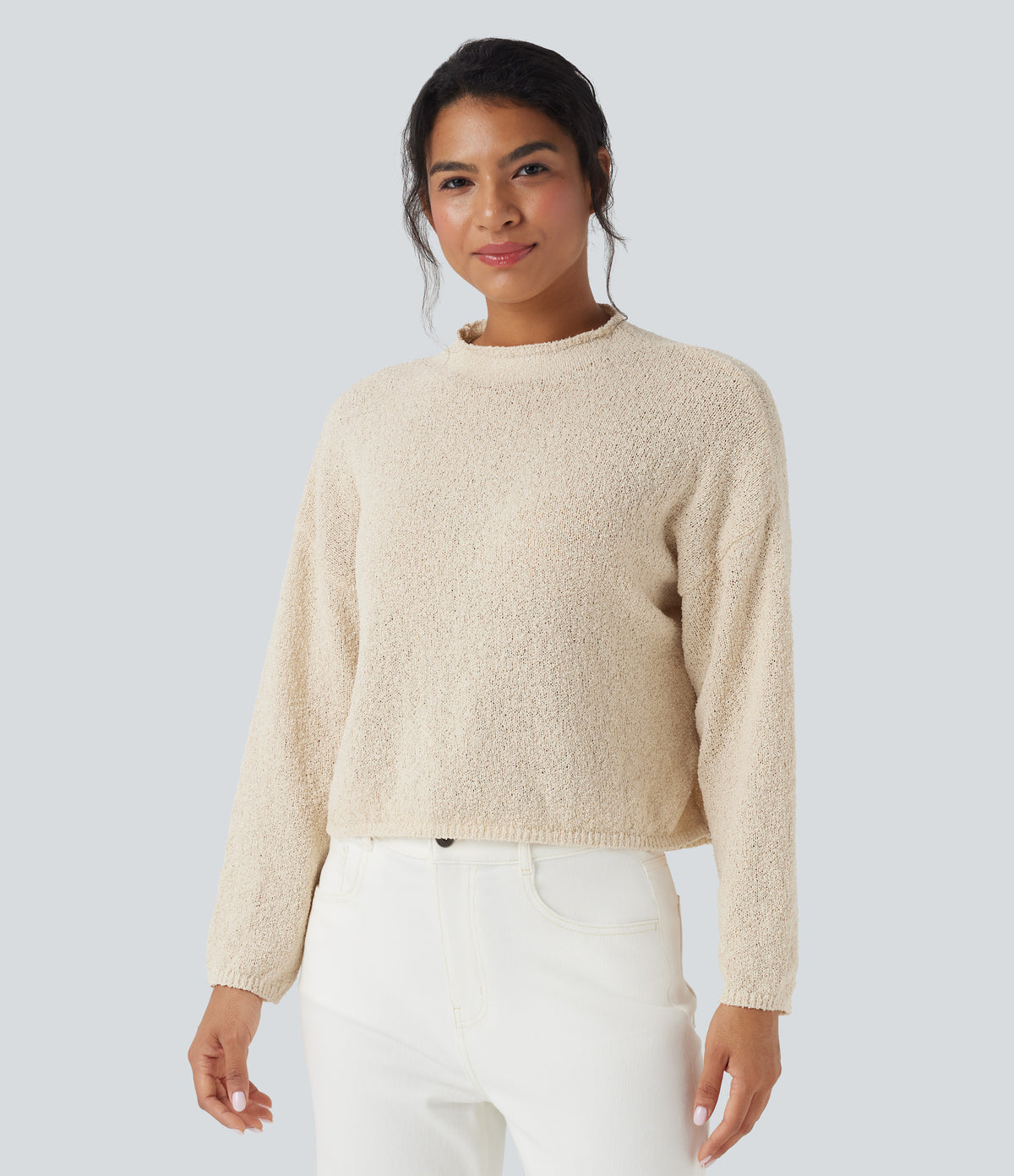 Mock-neck Long Sleeve Casual Jumper — Arctic Wolf — view 3