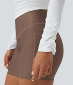 Airy Square Neck Long Sleeve Ruched InstantCool Workout Sports Top — White — view 6