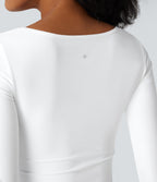 Airy Square Neck Long Sleeve Ruched InstantCool Workout Sports Top — White — view 4