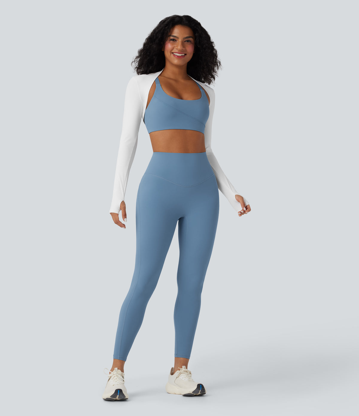 High Waisted Tummy Control Workout Leggings with Pocket — Whale Blue — view 7