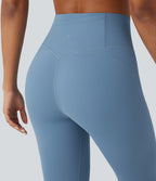 High Waisted Tummy Control Workout Leggings with Pocket — Whale Blue — view 5