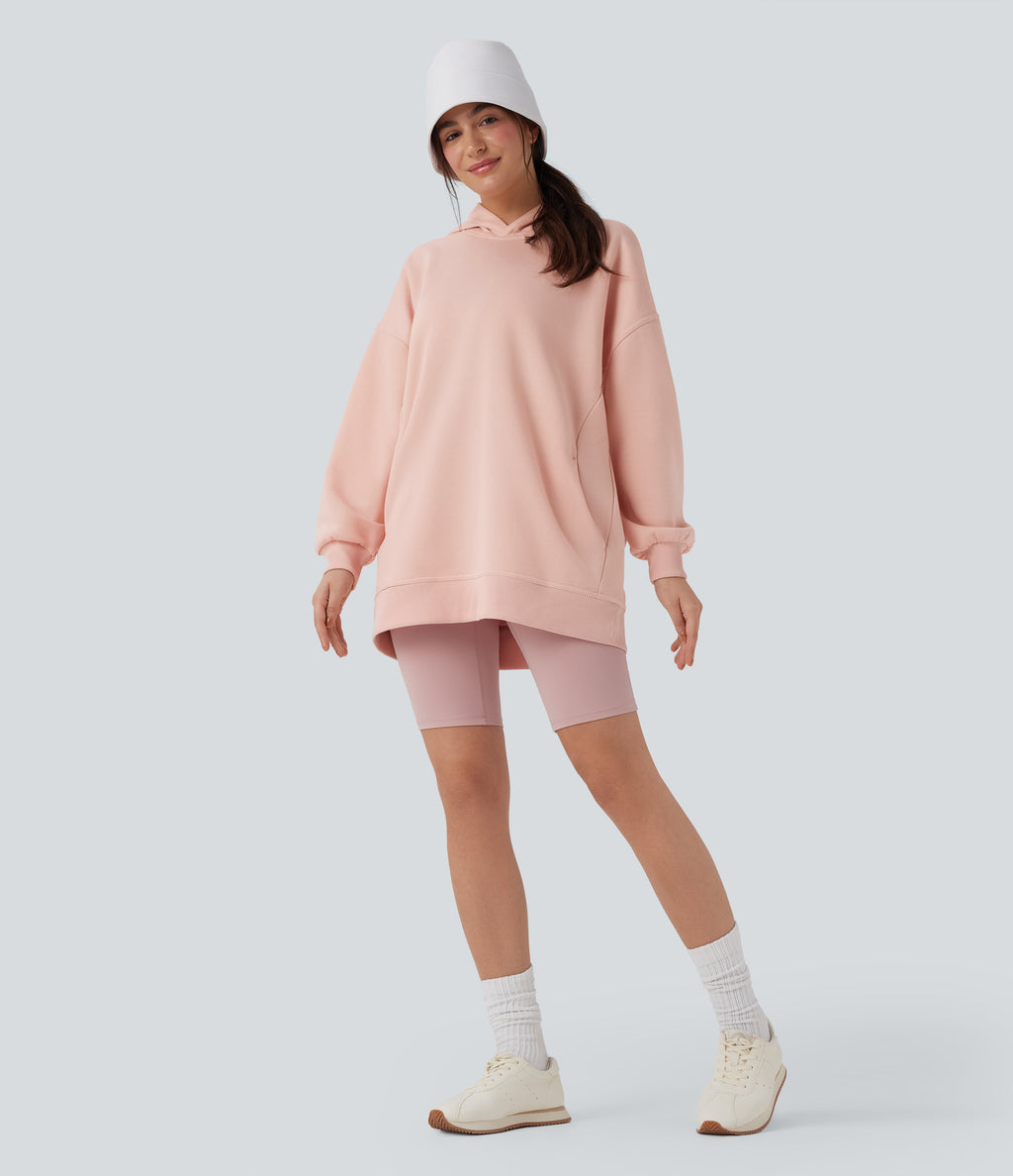 Hooded Long Sleeve Oversize Fleece Casual Sweatshirt with Pockets — Peachy Keen — view 6