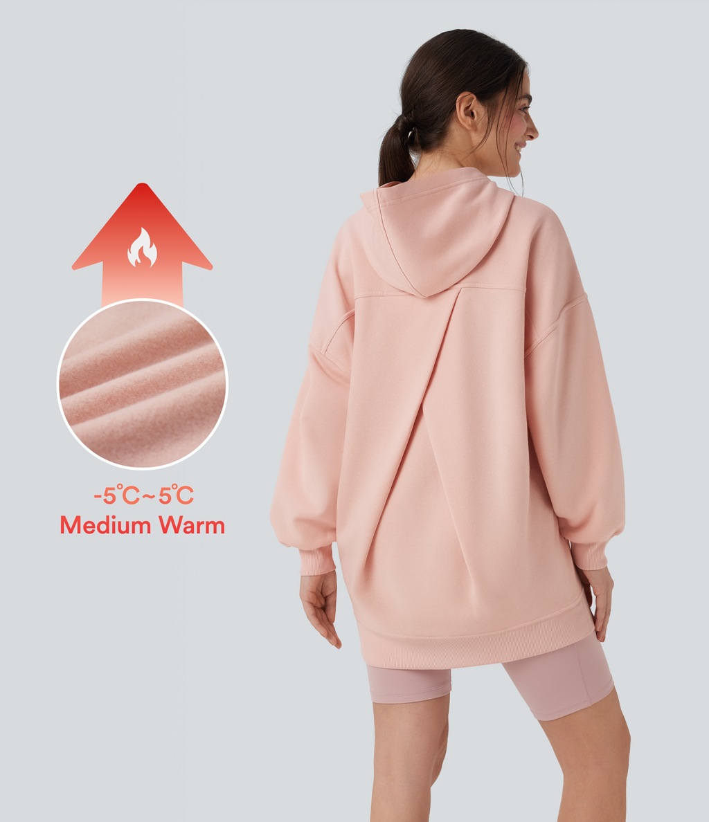 Hooded Long Sleeve Oversize Fleece Casual Sweatshirt with Pockets — Peachy Keen — view 1