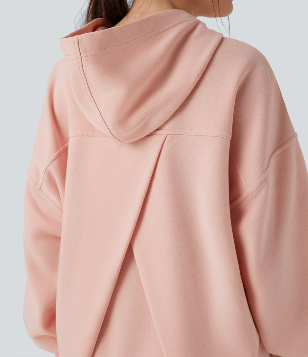 Hooded Long Sleeve Oversize Fleece Casual Sweatshirt with Pockets — Peachy Keen — view 4