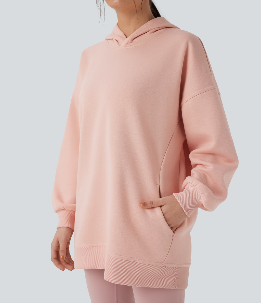Hooded Long Sleeve Oversize Fleece Casual Sweatshirt with Pockets — Peachy Keen — view 5