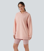 Hooded Long Sleeve Oversize Fleece Casual Sweatshirt with Pockets — Peachy Keen — view 3