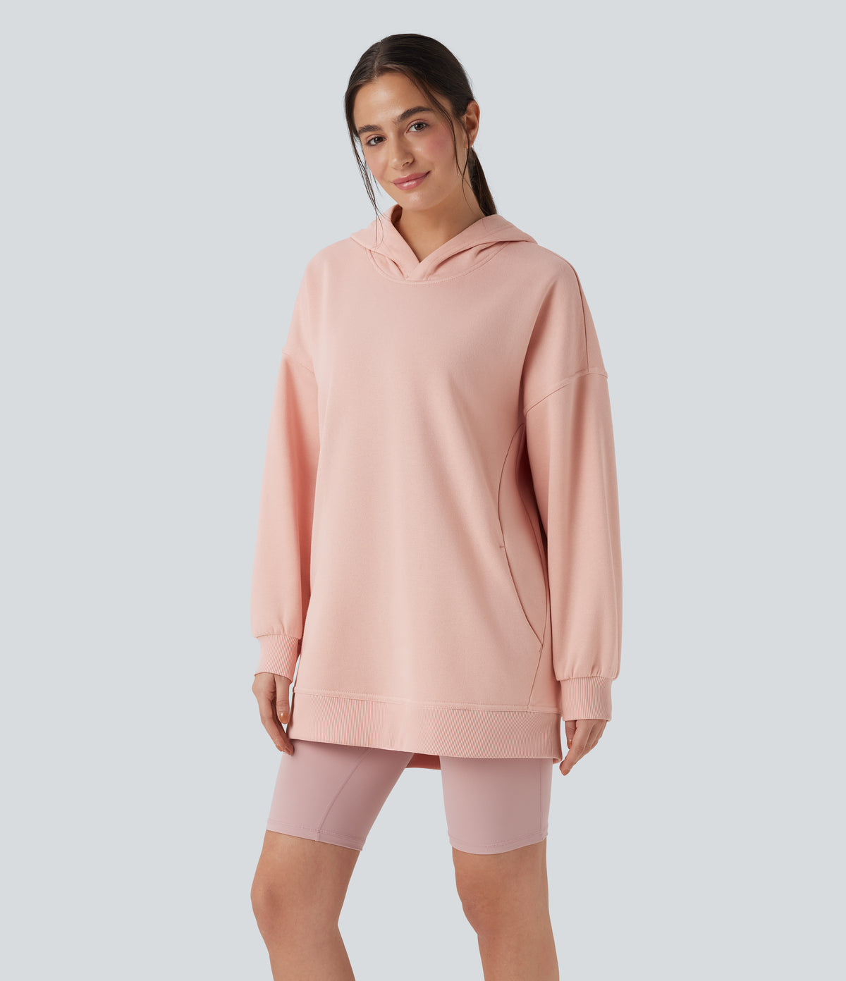 Hooded Long Sleeve Oversize Fleece Casual Sweatshirt with Pockets — Peachy Keen — view 3