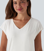 V Neck Short Sleeve Casual T-Shirt — White — view 4