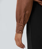 V-neck Long Sleeve Satin Work Top — Russet — view 7
