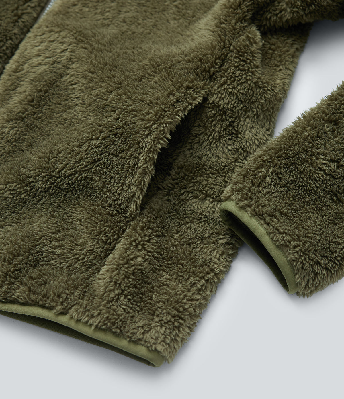 Stand Collar Long Sleeve Casual Sherpa Jacket with Pockets — Moss Green — view 8