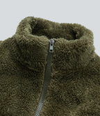 Stand Collar Long Sleeve Casual Sherpa Jacket with Pockets — Moss Green — view 7