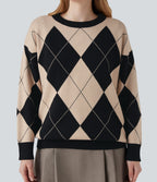 Round Neck Long Sleeve Diamond Check Work Jumper — Moonlight Diamond — view 4