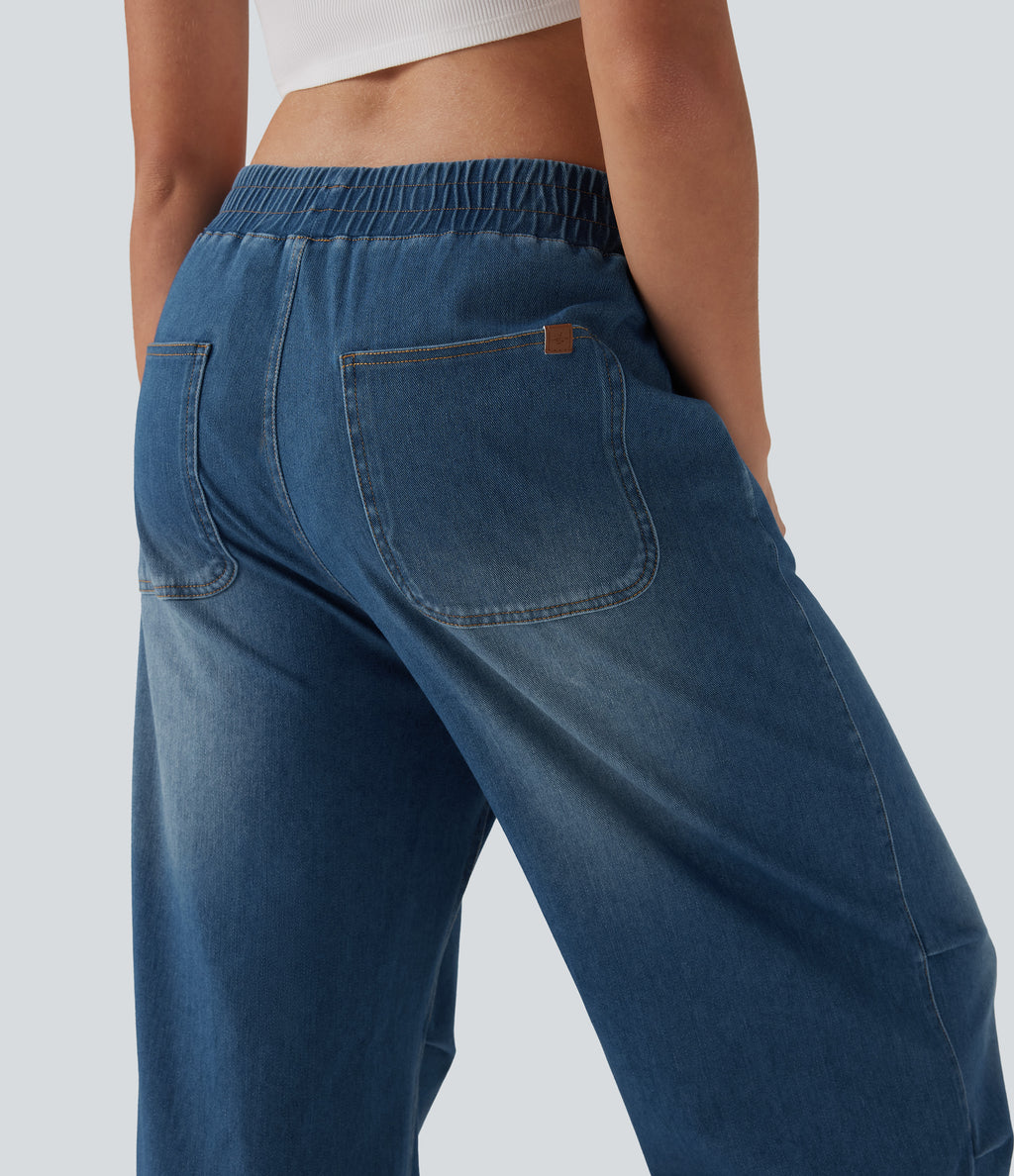 Mid Rise Casual Baggy JoggerJeans with Pockets — Estate Blue Denim — view 5