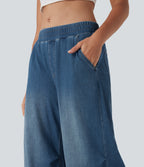 Mid Rise Casual Baggy JoggerJeans with Pockets — Estate Blue Denim — view 4