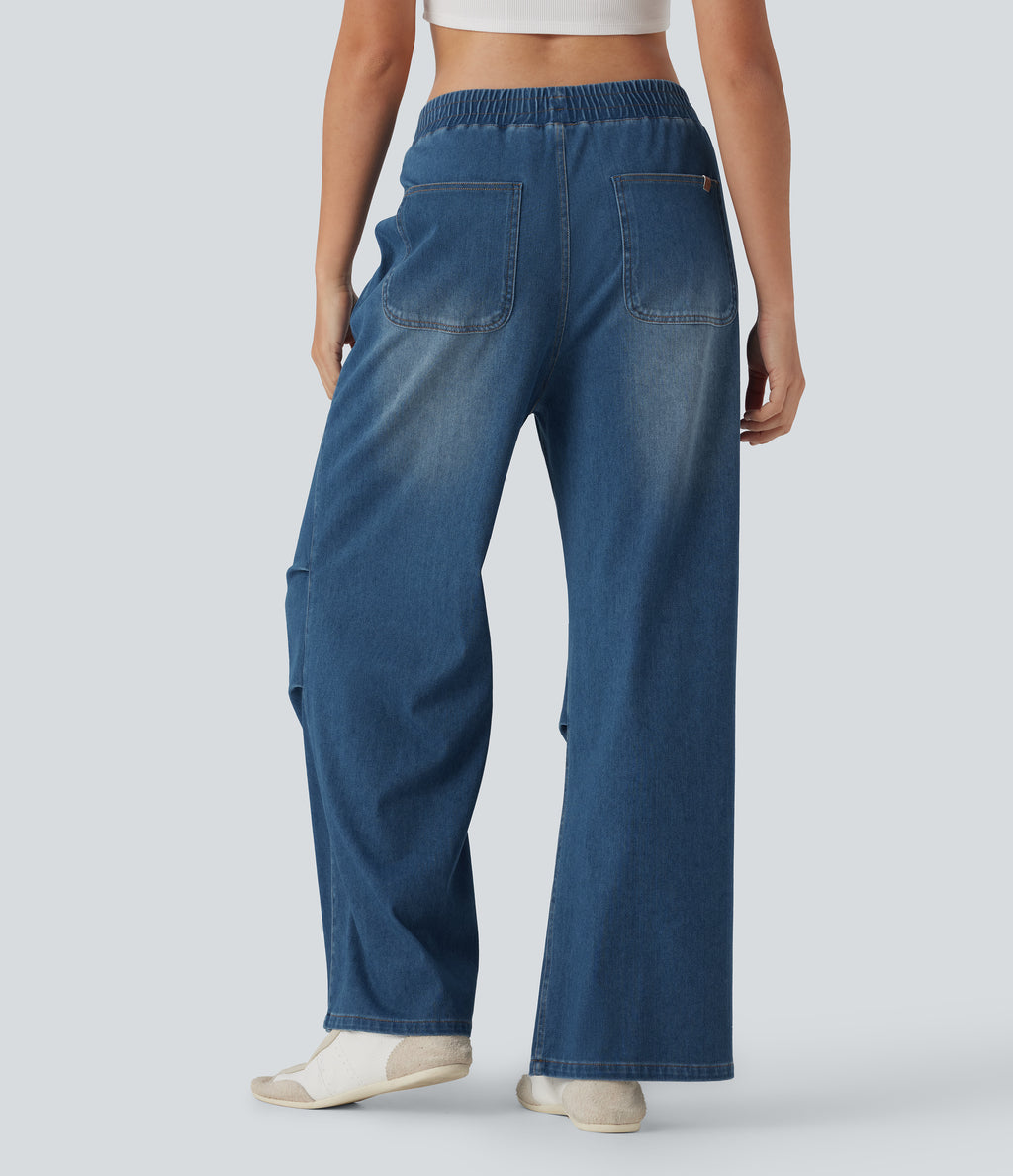 Mid Rise Casual Baggy JoggerJeans with Pockets — Estate Blue Denim — view 2
