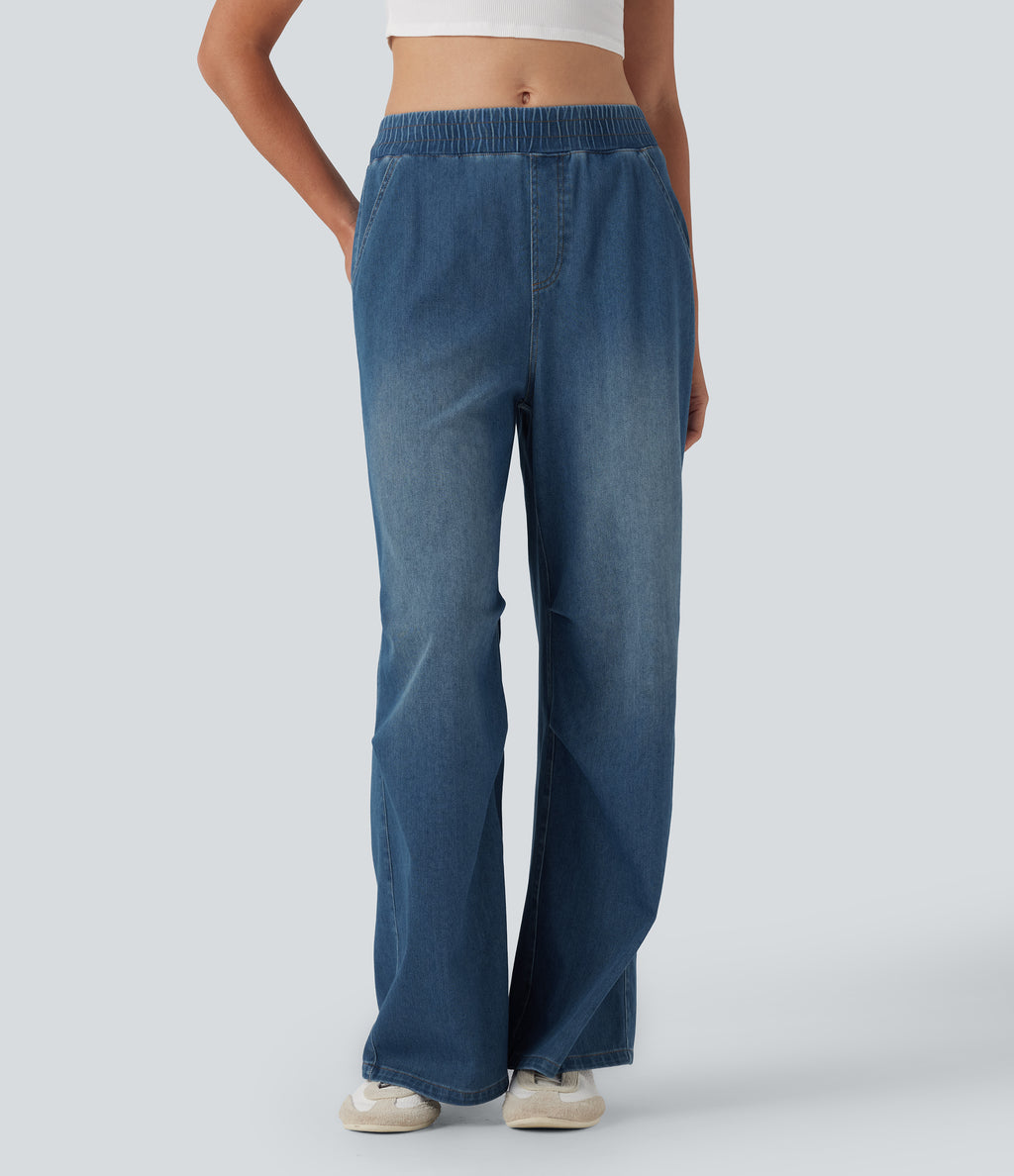 Mid Rise Casual Baggy JoggerJeans with Pockets — Estate Blue Denim — view 3
