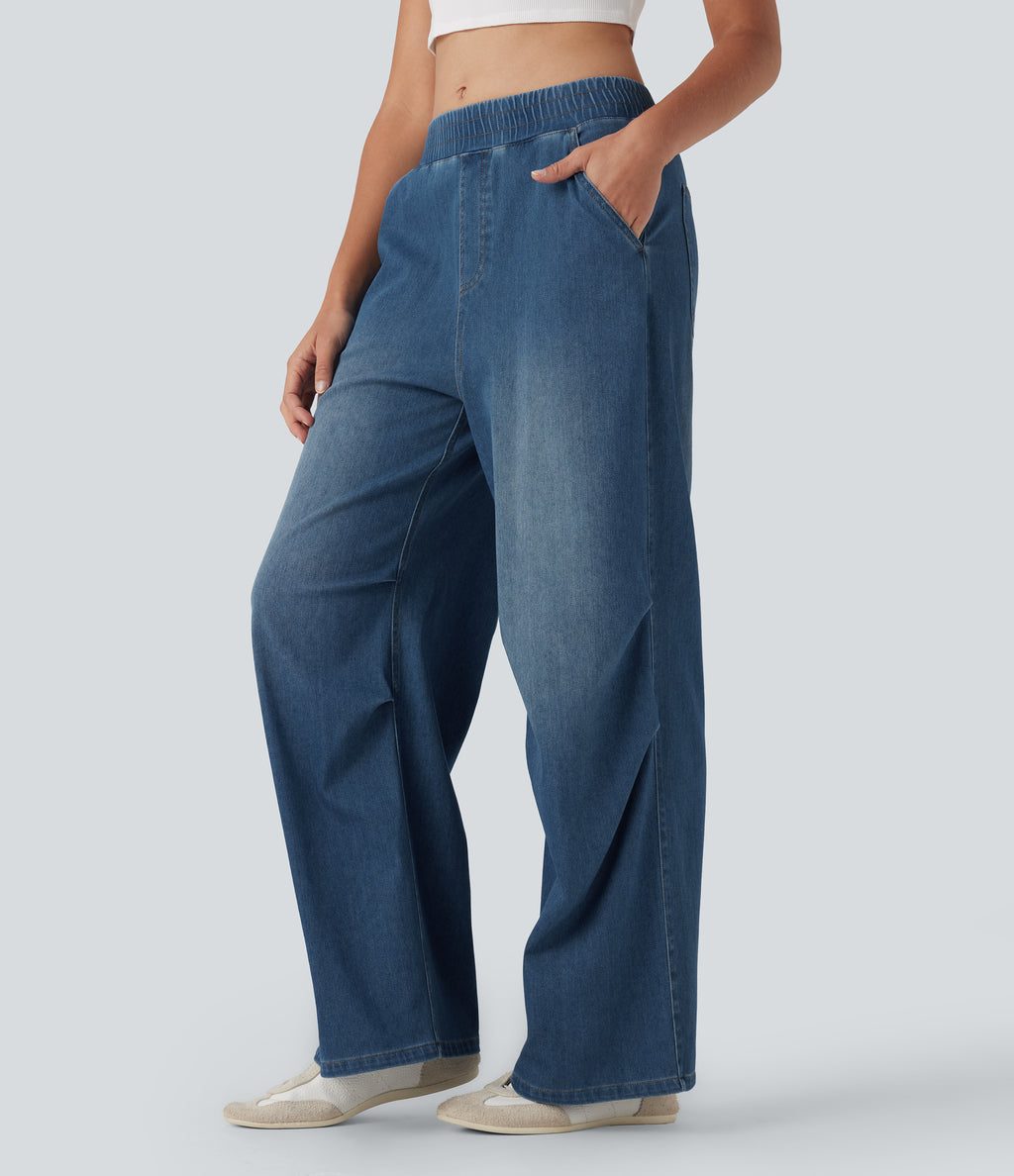 Mid Rise Casual Baggy JoggerJeans with Pockets — Estate Blue Denim — view 1