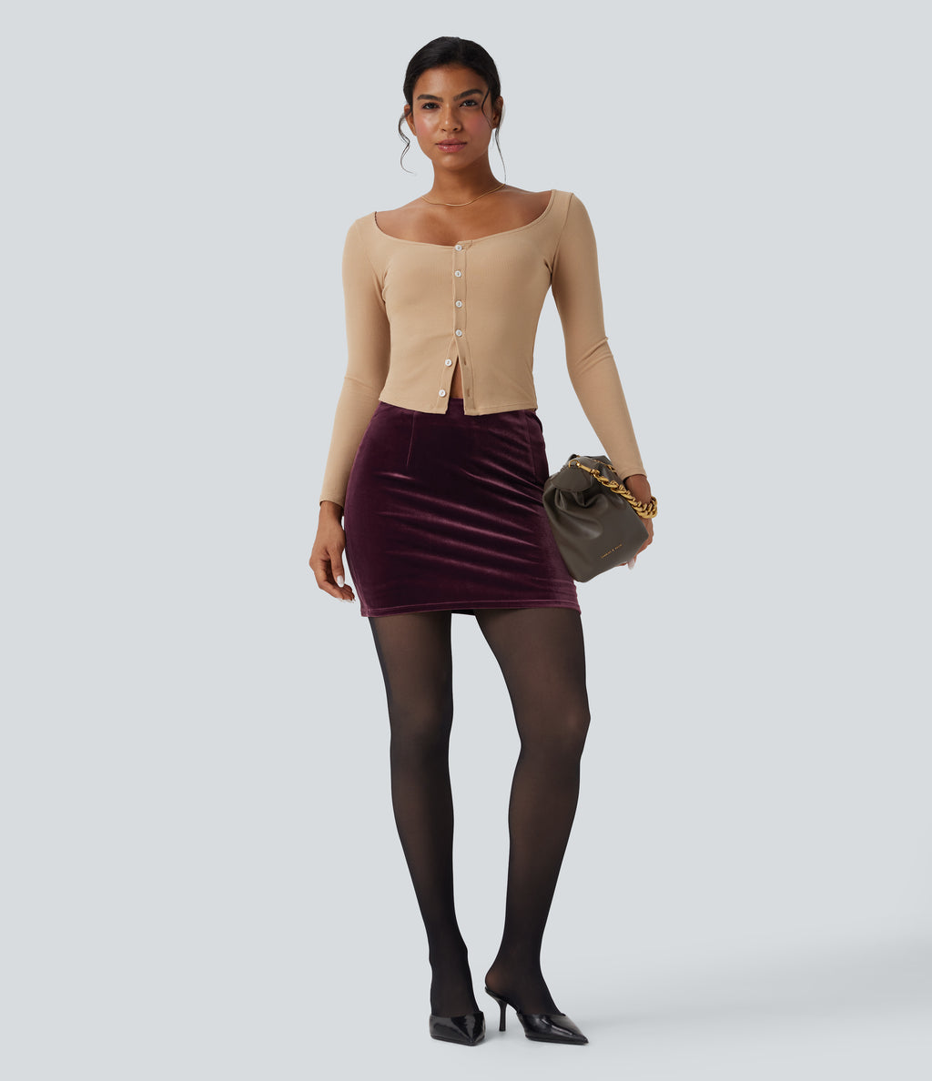 High Waisted 2-in-1 Velvet Bodycon Mini Skirt — Dusky purple — view 6