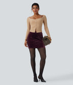 High Waisted 2-in-1 Velvet Bodycon Mini Skirt — Dusky purple — view 6
