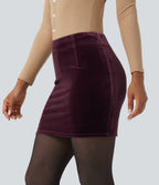 High Waisted 2-in-1 Velvet Bodycon Mini Skirt — Dusky purple — view 3