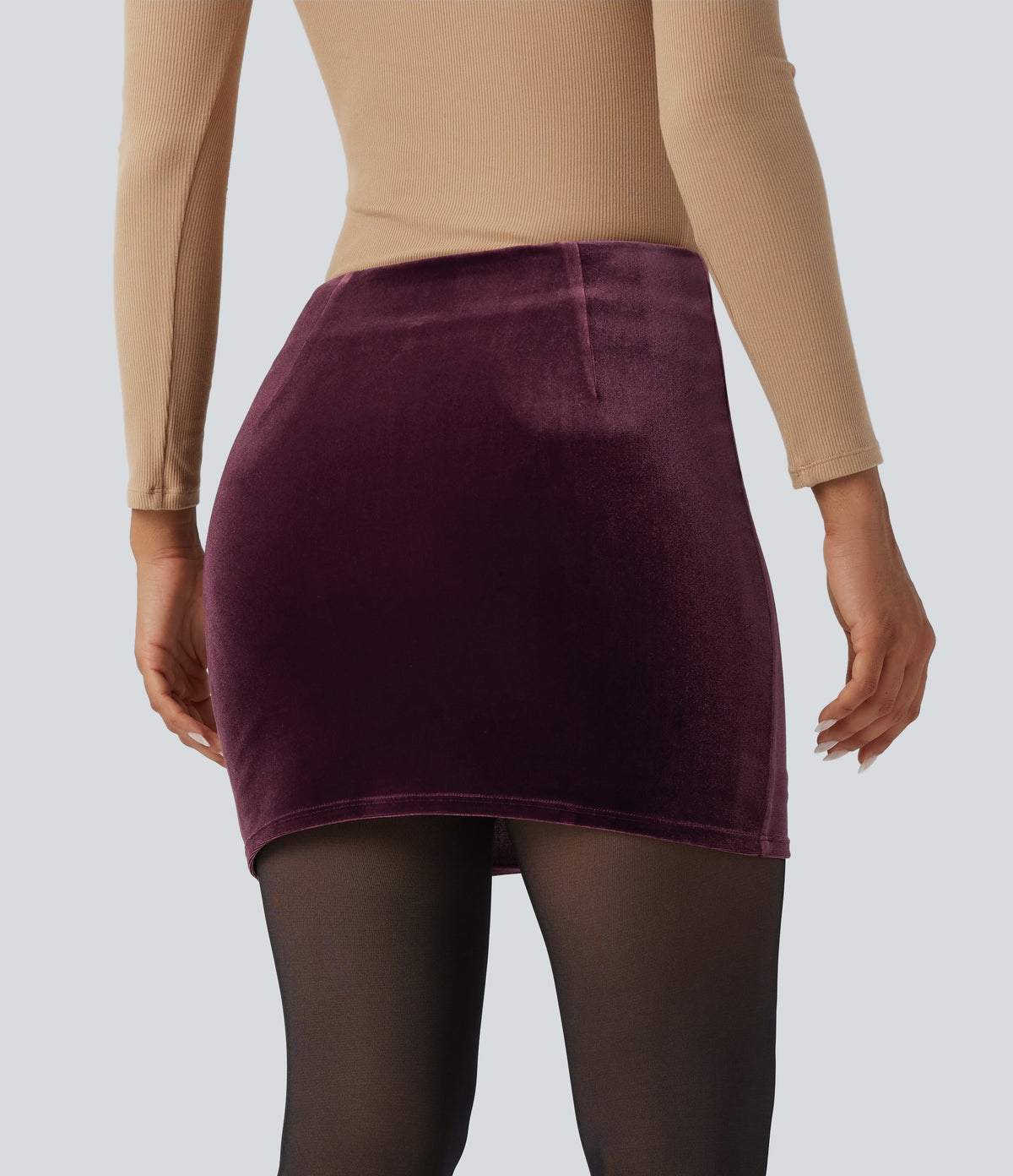 High Waisted 2-in-1 Velvet Bodycon Mini Skirt — Dusky purple — view 2