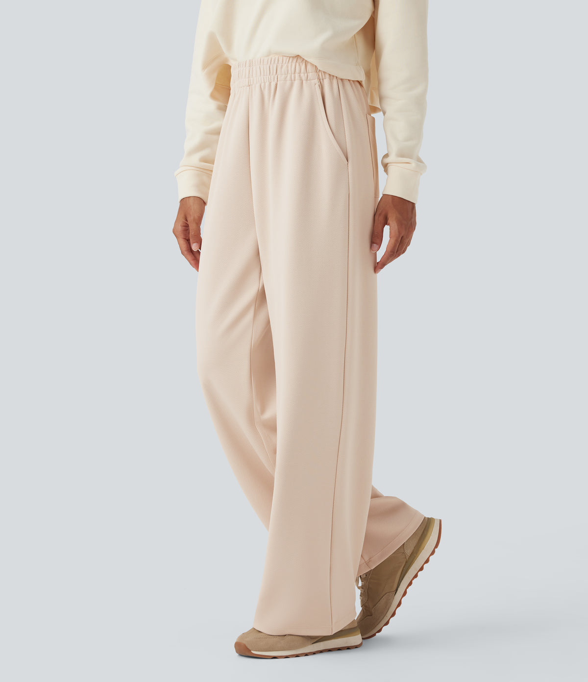 Mid Rise Straight Leg Workout Trousers with Pockets — Birch — view 2