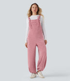 Tie Front Cinchable Hem Chenille Waffle Casual Dungarees with Pockets — Rose Elegance — view 4