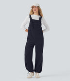 Tie Front Cinchable Hem Chenille Waffle Casual Dungarees with Pockets — Sky Captain — view 9
