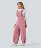 Tie Front Cinchable Hem Chenille Waffle Casual Dungarees with Pockets — Rose Elegance — view 3