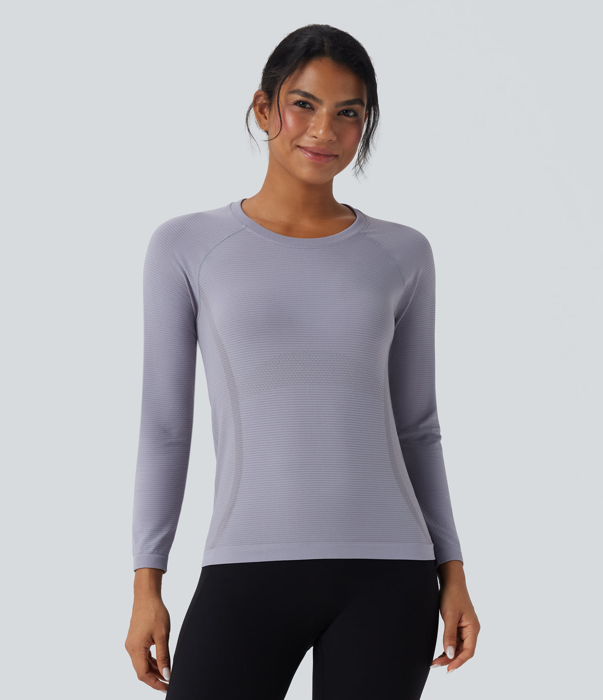 OneForm Seamless Flow Round Neck Raglan Long Sleeve Workout Sports Top — Lavender Aura — view 4