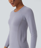 OneForm Seamless Flow Round Neck Raglan Long Sleeve Workout Sports Top — Lavender Aura — view 5