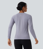 OneForm Seamless Flow Round Neck Raglan Long Sleeve Workout Sports Top — Lavender Aura — view 3