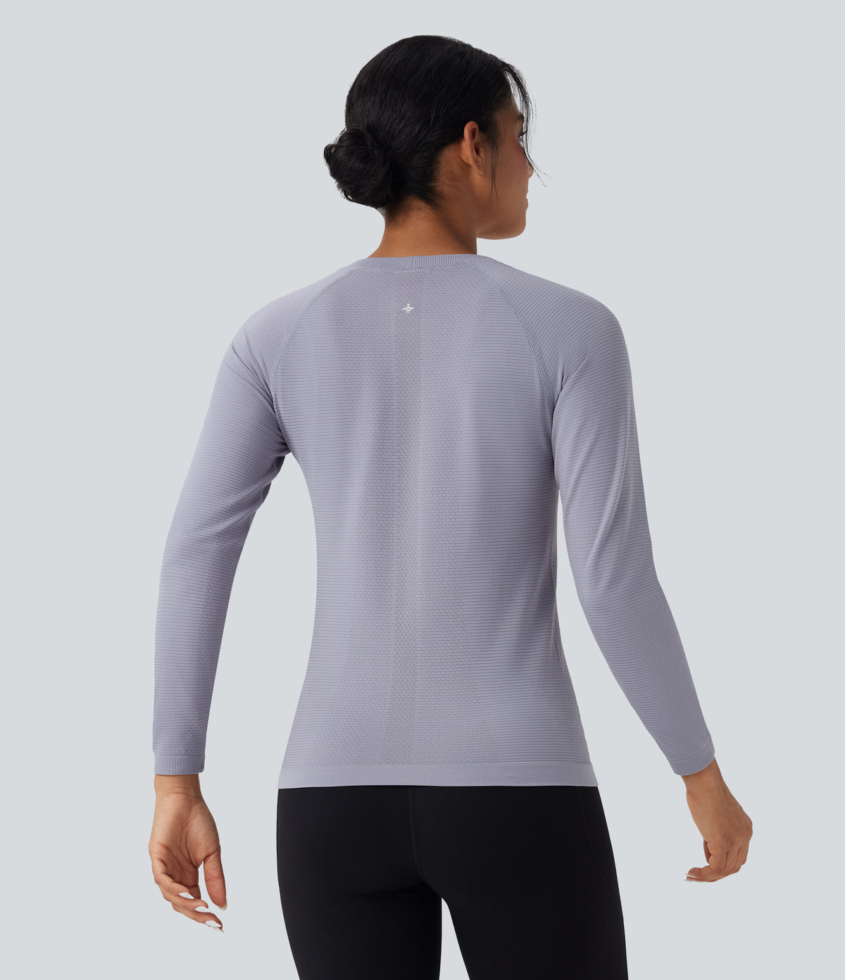 OneForm Seamless Flow Round Neck Raglan Long Sleeve Workout Sports Top — Lavender Aura — view 3