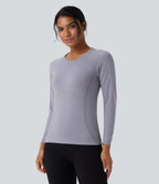 OneForm Seamless Flow Round Neck Raglan Long Sleeve Workout Sports Top — Lavender Aura — view 2