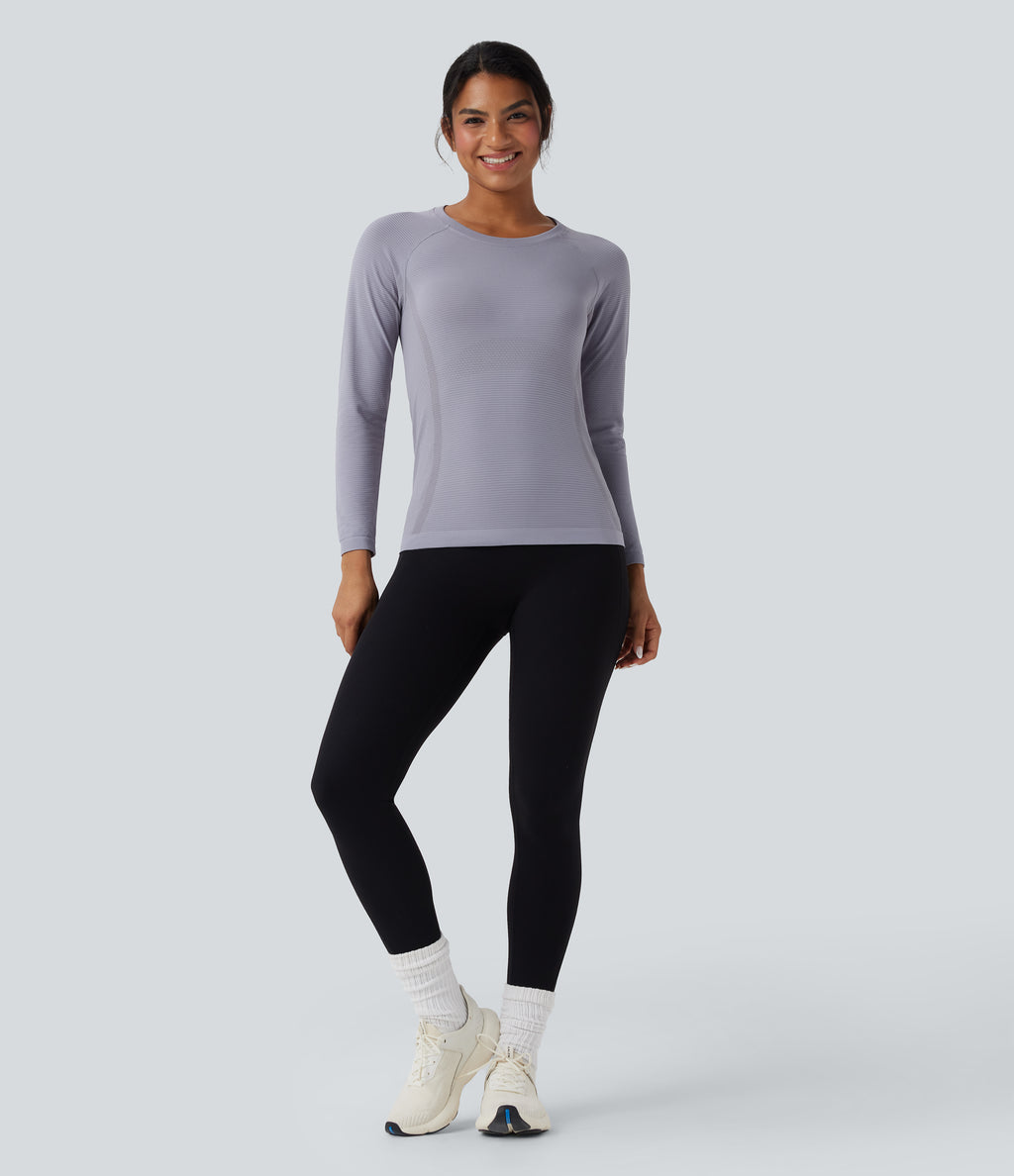 OneForm Seamless Flow Round Neck Raglan Long Sleeve Workout Sports Top — Lavender Aura — view 1