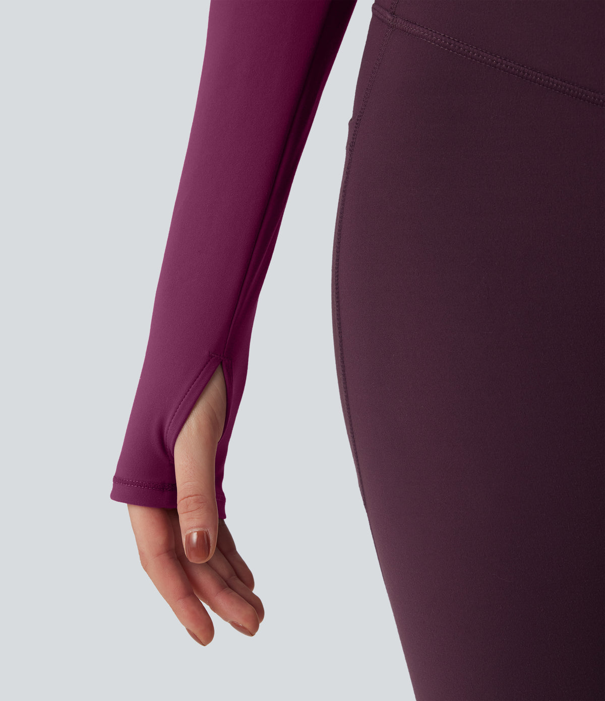 Plush Long Sleeve Thumb Hole Contrast Mesh Cropped Yoga Sports Top — Ume Purple — view 7