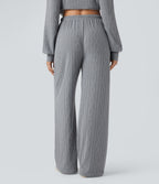High Waisted Drawstring Cable Knit Casual Trousers with Pockets — Weathervane — view 2