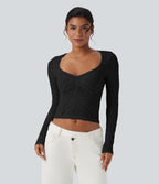 OneForm Seamless Flow Jacquard Sweetheart Neck Long Sleeve Casual Sports Top — Black — view 6