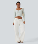 OneForm Seamless Flow Jacquard Sweetheart Neck Long Sleeve Casual Sports Top — Blue Blush — view 5