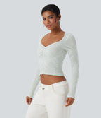 OneForm Seamless Flow Jacquard Sweetheart Neck Long Sleeve Casual Sports Top — Blue Blush — view 4