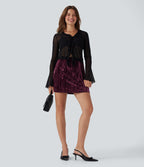 High Waisted Tummy Control 2-in-1 A Line Velvet Mini Casual Skirt — Crimson Shimmer — view 6