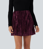 High Waisted Tummy Control 2-in-1 A Line Velvet Mini Casual Skirt — Crimson Shimmer — view 3